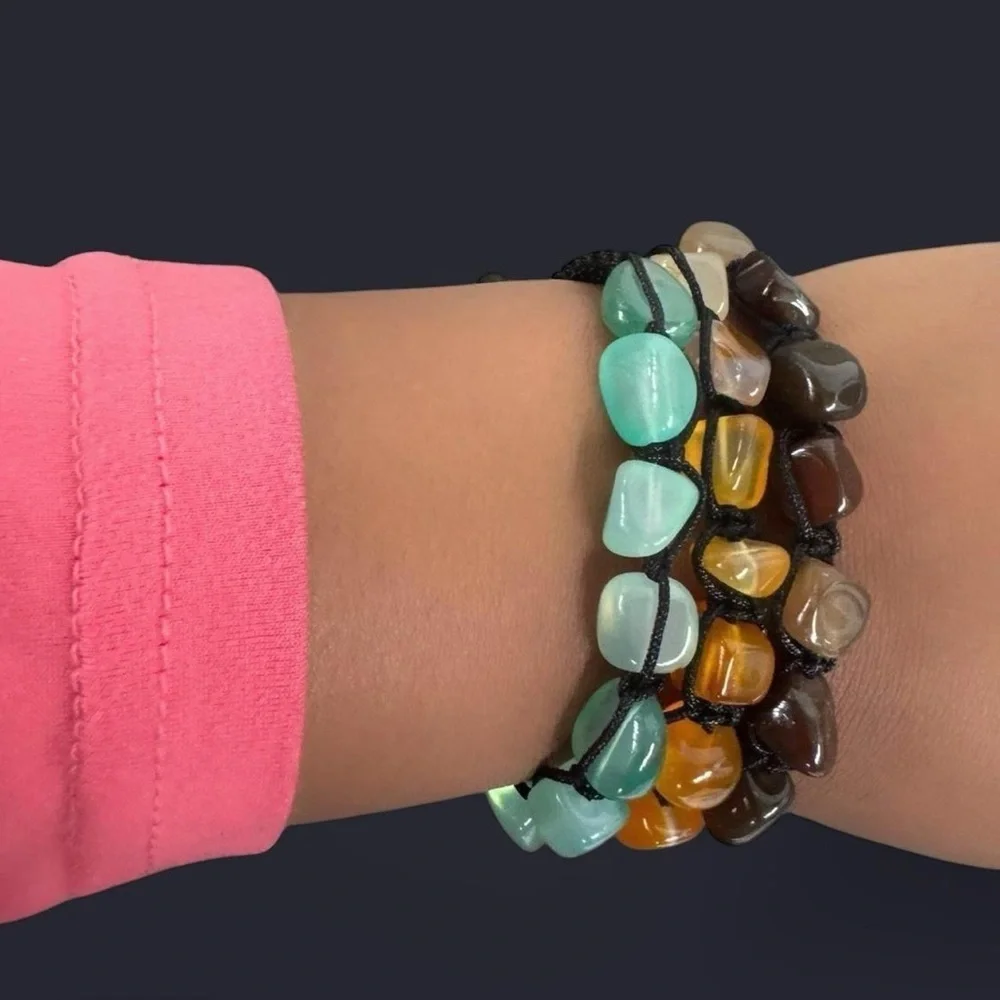 Green Striped Agate Adjustable Gemstone Bead Bracelet